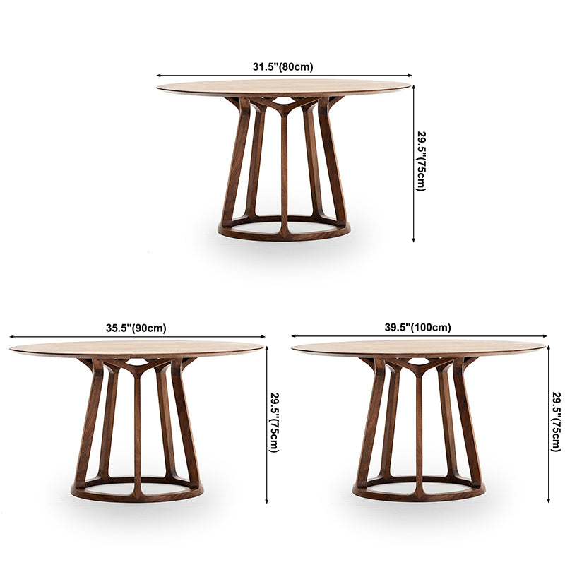 Round Wood Dining Table Reclaimed Pine Table in Brown with Wooden Pedestal