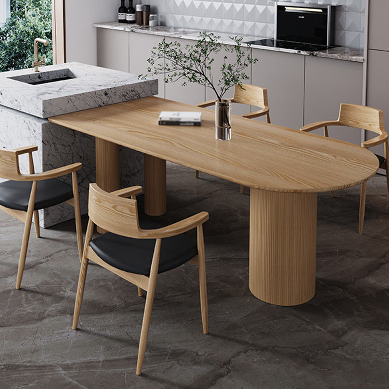 Mesa de forma de comedor de madera maciza de estilo simple para el hogar con base de pedestal doble