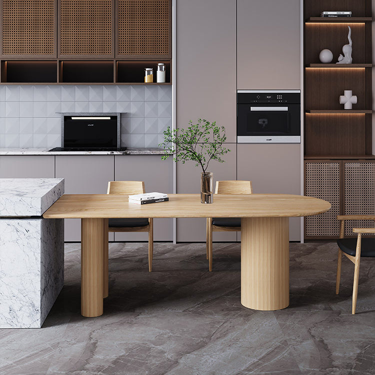 Mesa de forma de comedor de madera maciza de estilo simple para el hogar con base de pedestal doble