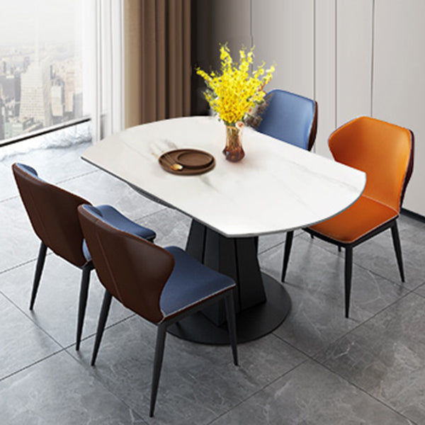 Contemporary Round Dining Table Drop-Leaf Sintered Stone Dining Table with Pedestal Base
