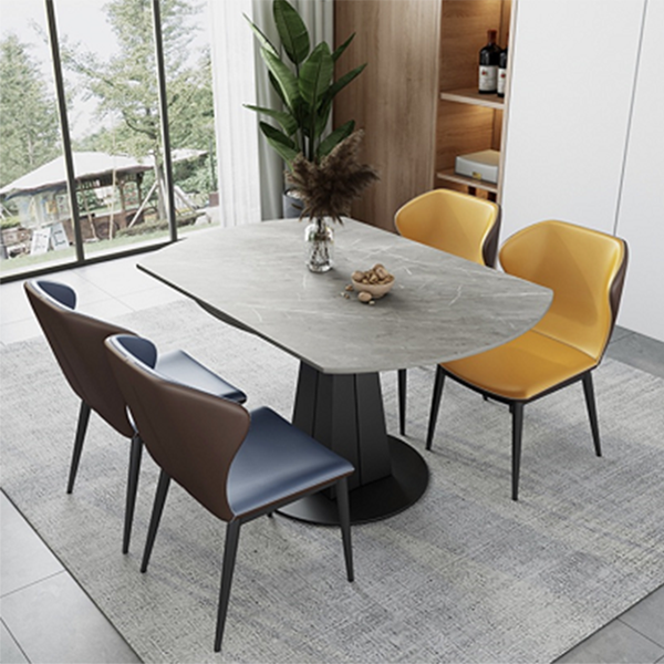 Contemporary Round Dining Table Drop-Leaf Sintered Stone Dining Table with Pedestal Base