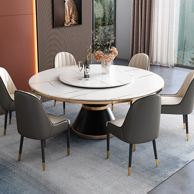 Metal Modern Round Dining Table Sintered Stone Table for Kitchen and Dining Room
