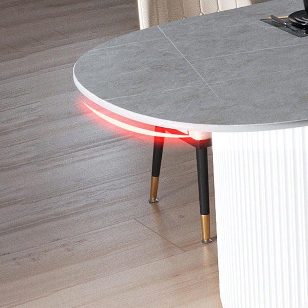 Eigentijdse thuis gesinterde stenen eettafel vrijformaat vormtafel met dubbele voetstukbasis