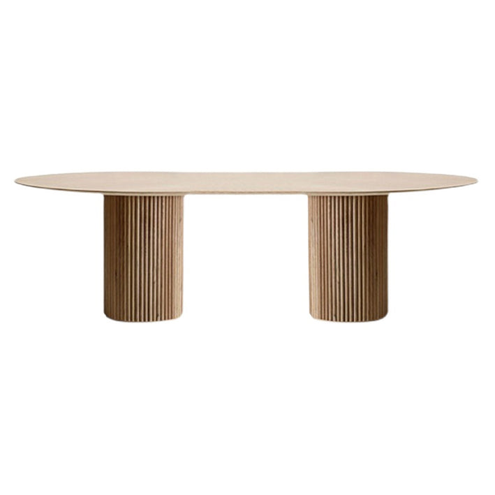 Mesa de comedor de color de madera redonda mesa de madera maciza moderna con pedestal doble