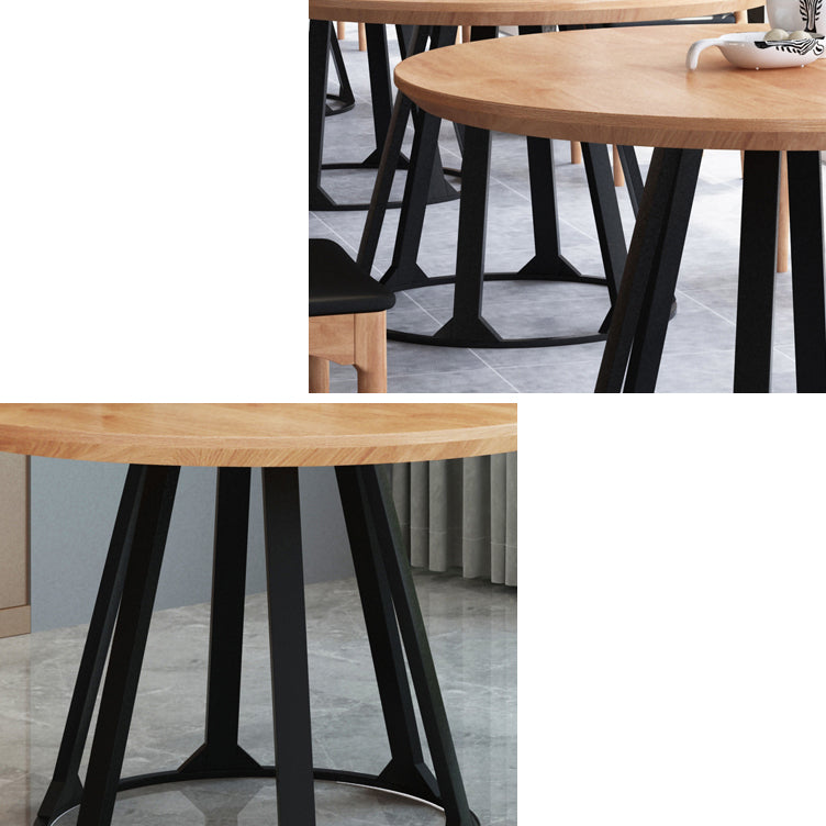 Round Solid Pinewood Brown Tone Dining Table Simplicity Pedestal Table for Dining Room
