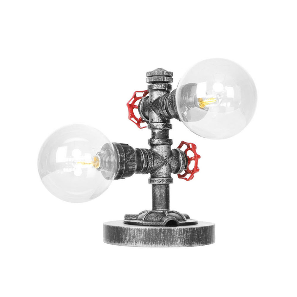 Tarea de sombra de plata de plata/bronce antiguo Lámpara industrial de la sala de estar de 2 luces Clear/Amber Glass.