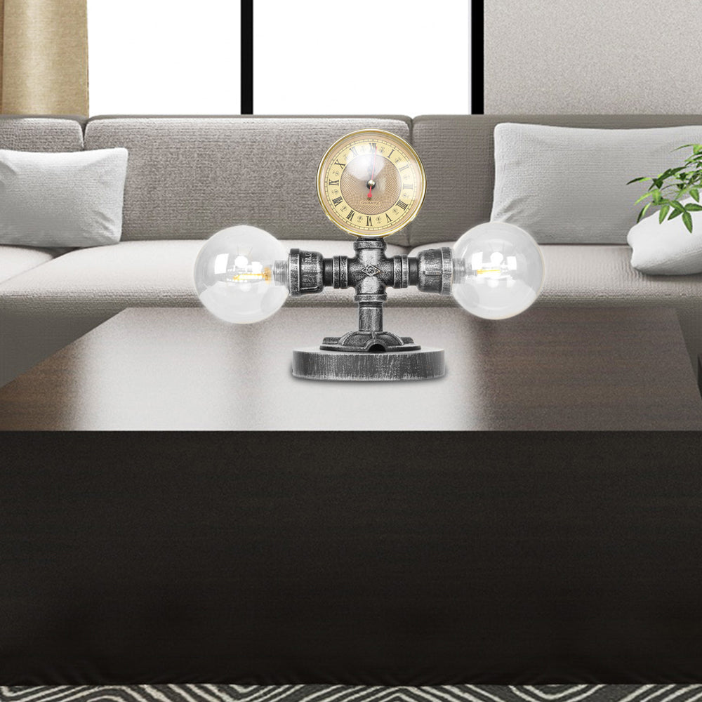 Tarea de sombra de plata de plata/bronce antiguo Lámpara industrial de la sala de estar de 2 luces Clear/Amber Glass.