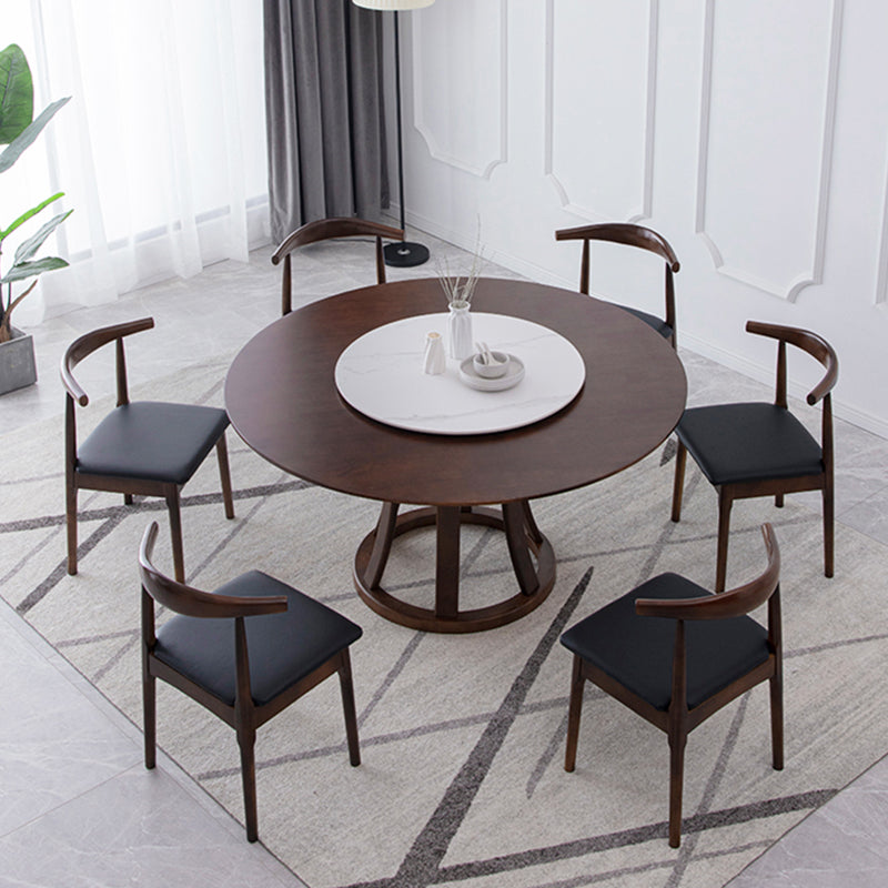 Modern Style Home Solid Wood Dining Table Round Shape Table with Single Pedestal