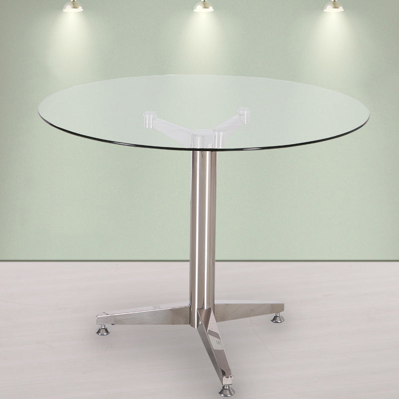 Modern Round Dining Room Table Tempered Glass Table with Pedestal Base