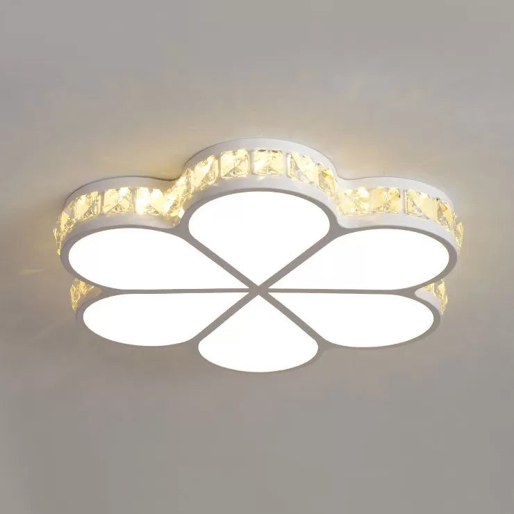 Plafonnier pétale en acrylique avec cristal clair, plafonnier LED pour enfants, en blanc, pour chambre à coucher