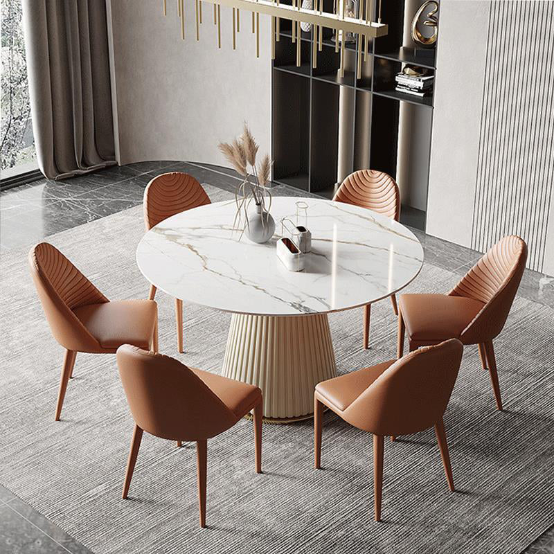 Metal Contemporary Round Dining Table Marble Top Table for Dining Room