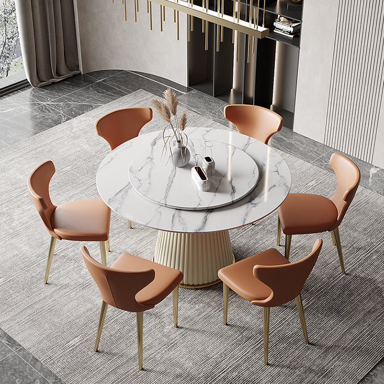 Metal Contemporary Round Dining Table Marble Top Table for Dining Room