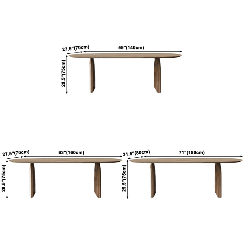 Mesa de comedor de tono marrón de madera maciza oval