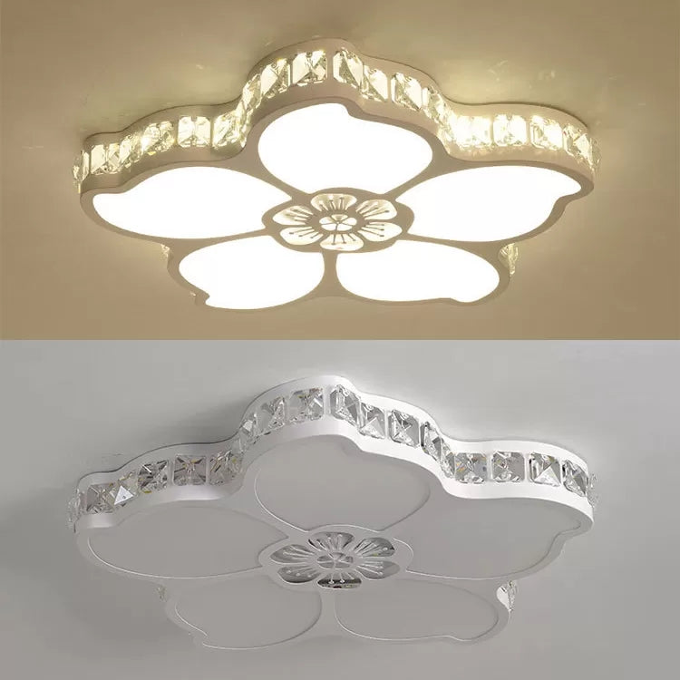 Plafonnier pétale en acrylique avec cristal clair, plafonnier LED pour enfants, en blanc, pour chambre à coucher