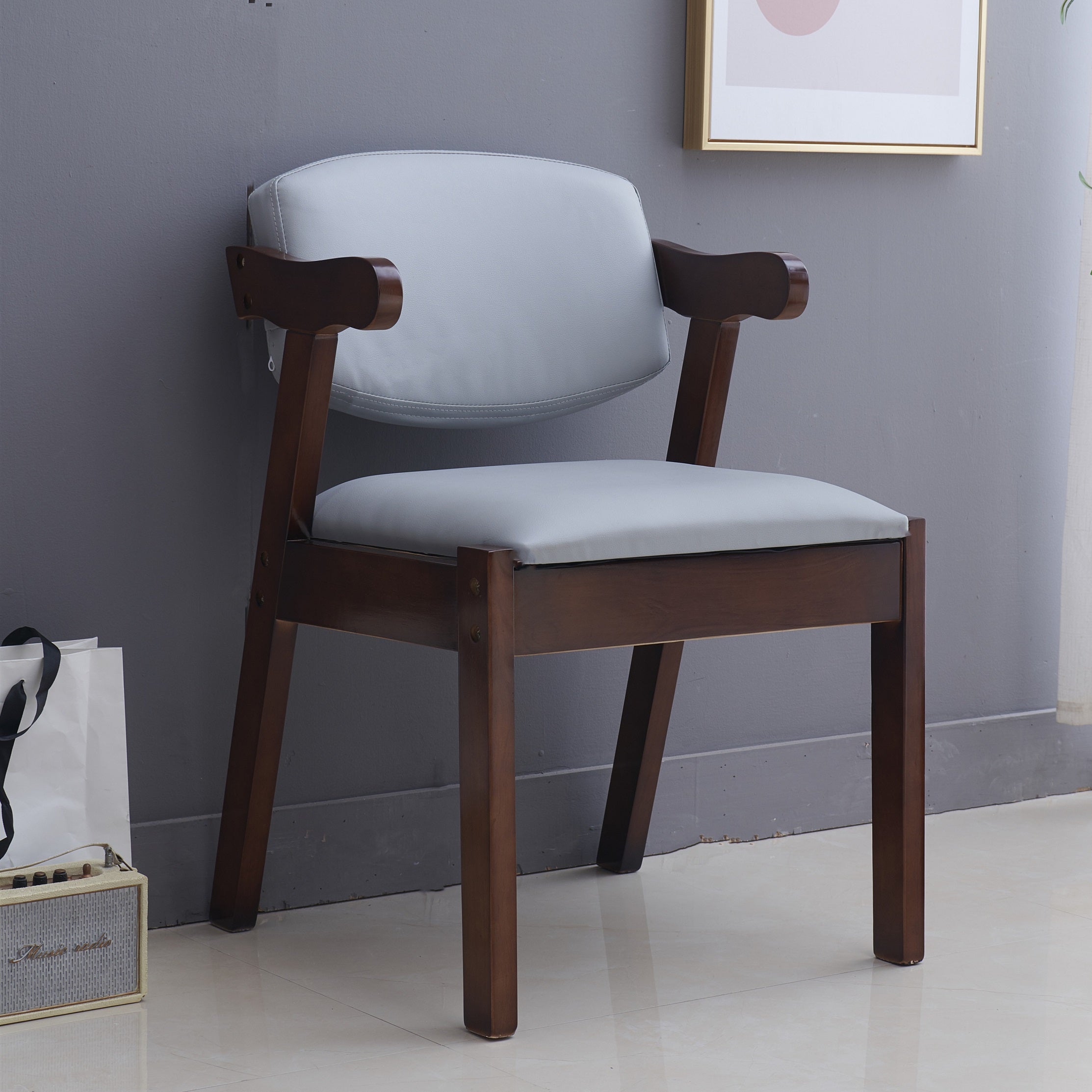 Contemporary Dining Arm Chair Open Back Side Chair with Wood Legs for Home Use