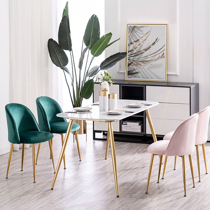 Glam Dining Side Chairs for Home Use Cushioned Armless Chair with Gold Legs