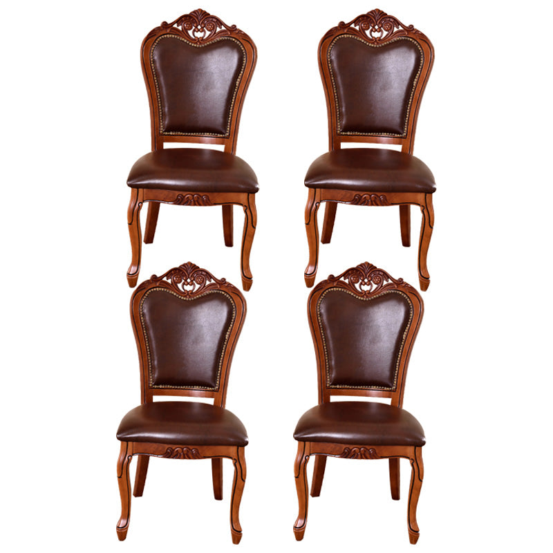 Leather Open Back Dining Side Chair Kitchen Dining Chair with Solid Wood Legs