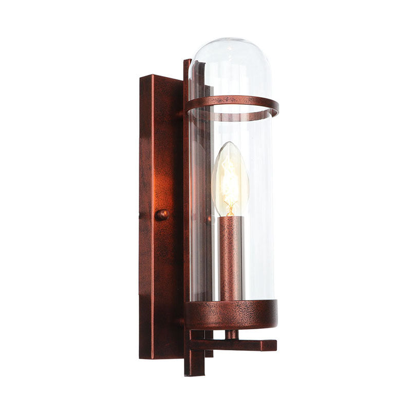 1 Light Tubular/Tube/Cylinder Wall Lamp Industrial Rust Clear Glass Sconce Light Fixture for Dining Room