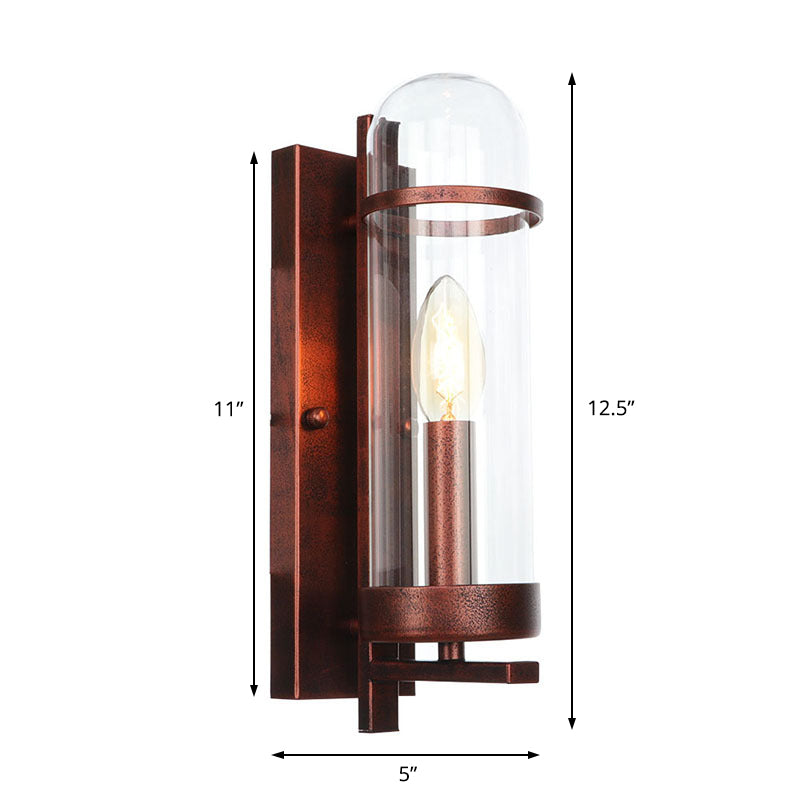 1 Light Tubular/Tube/Cylinder Wall Lamp Industrial Rust Clear Glass Sconce Light Fixture for Dining Room