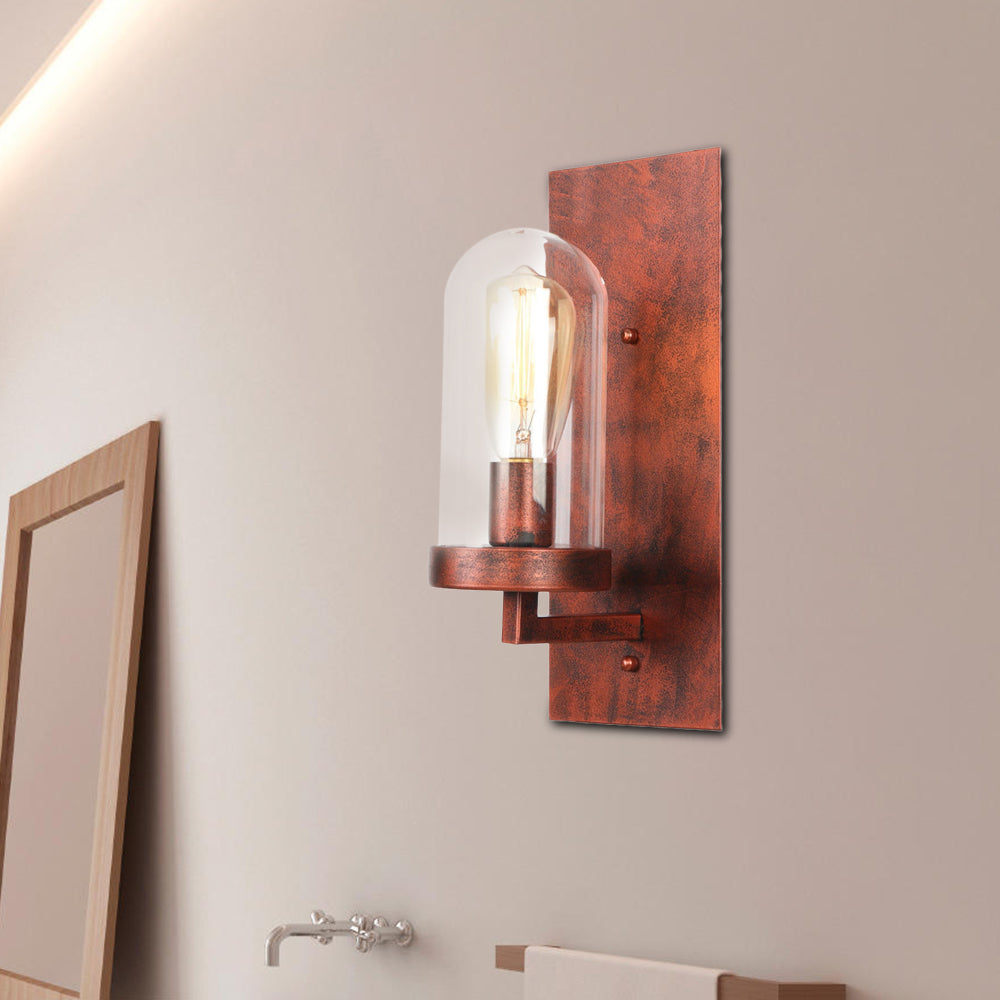 1 Light Tubular/Tube/Cylinder Wall Lamp Industrial Rust Clear Glass Sconce Light Fixture for Dining Room