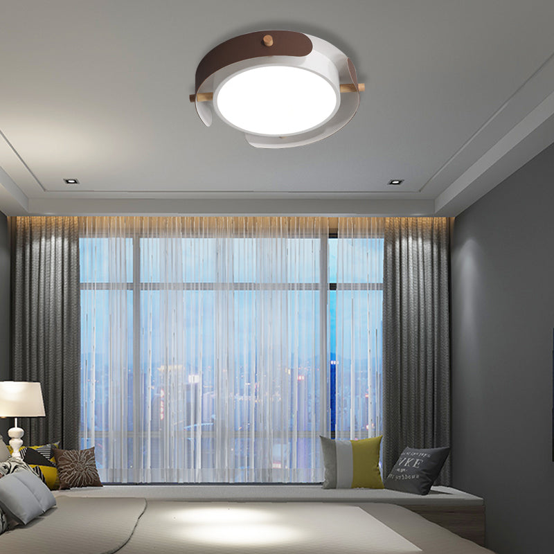 Plafonnier rond en acrylique nordique pour chambre à coucher, 40,6 cm/49,5 cm de diamètre, plafonnier LED avec boîtier extérieur en blanc/blanc vieilli