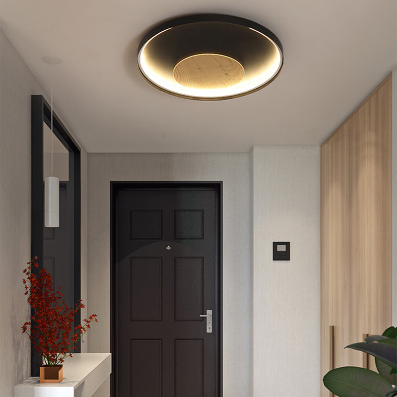 Disk Thin Hotel Plafondinbouw Acryl Nordic 12/16/19,5 Inch Brede LED-inbouwlamp in zwart/wit en hout