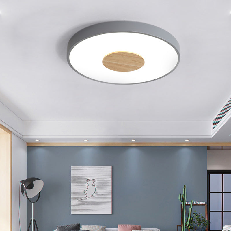 Round Flush Mount Ceiling Light Nordic Iron 1 Head Pink/Blue/White Lighting Fixture for Bedroom, 12"/16"/19.5" Width