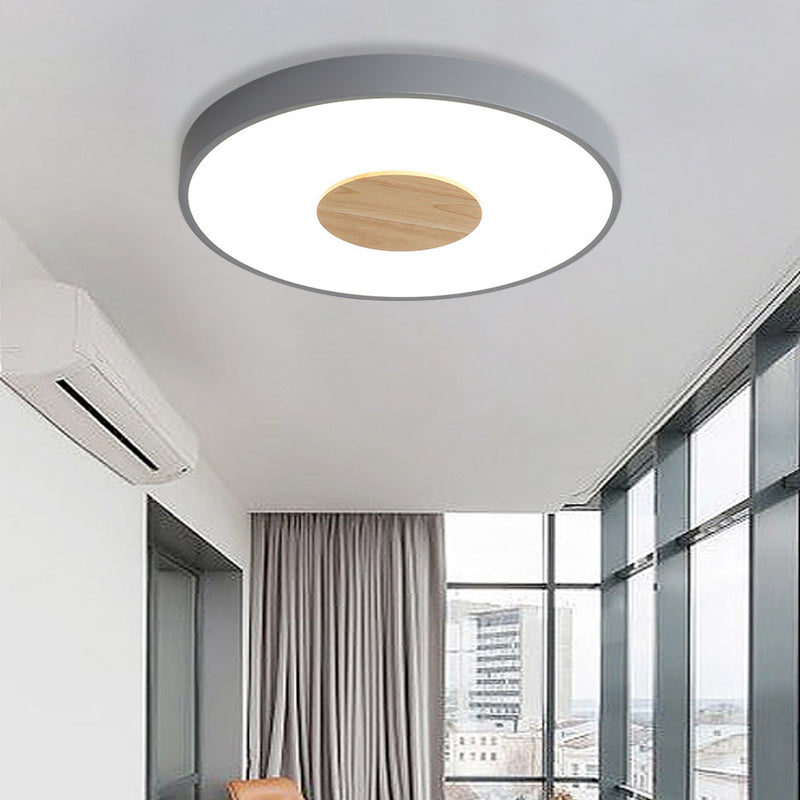 Round Flush Mount Ceiling Light Nordic Iron 1 Head Pink/Blue/White Lighting Fixture for Bedroom, 12"/16"/19.5" Width