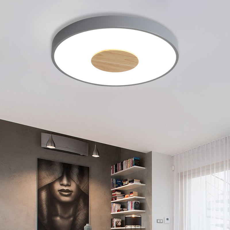 Round Flush Mount Ceiling Light Nordic Iron 1 Head Pink/Blue/White Lighting Fixture for Bedroom, 12"/16"/19.5" Width