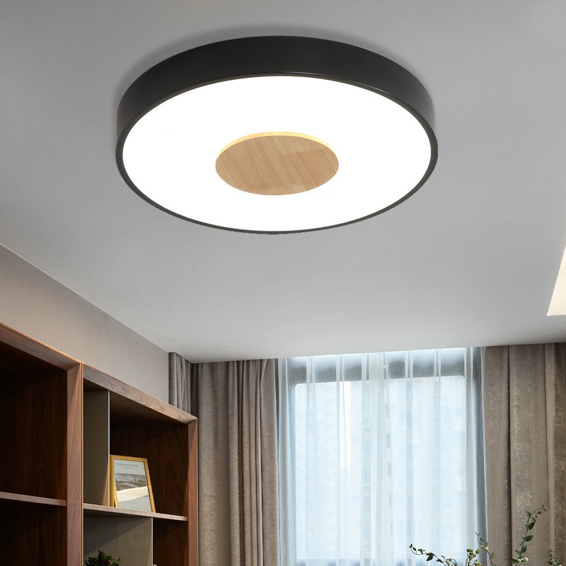 Round Flush Mount Ceiling Light Nordic Iron 1 Head Pink/Blue/White Lighting Fixture for Bedroom, 12"/16"/19.5" Width