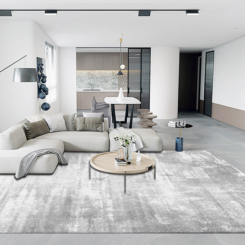 Grey Modern Area Carpet Tie-Dye Print Polyester Area Rug Non-Slip Backing Rug for Living Room
