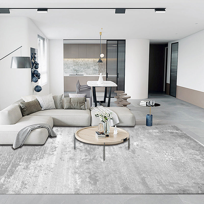 Grey Modern Area Carpet Tie-Dye Print Polyester Area Rug Non-Slip Backing Rug for Living Room