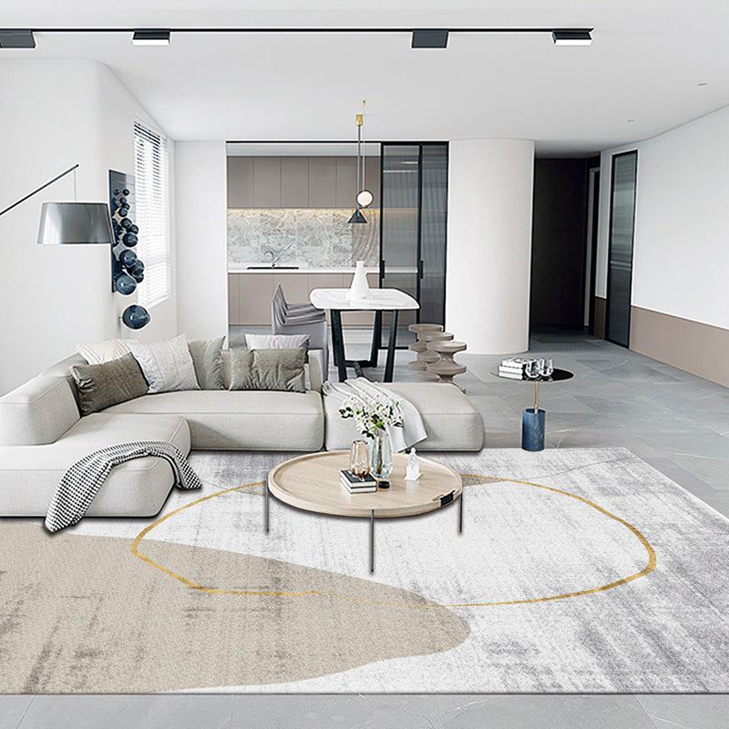Grey Modern Area Carpet Tie-Dye Print Polyester Area Rug Non-Slip Backing Rug for Living Room