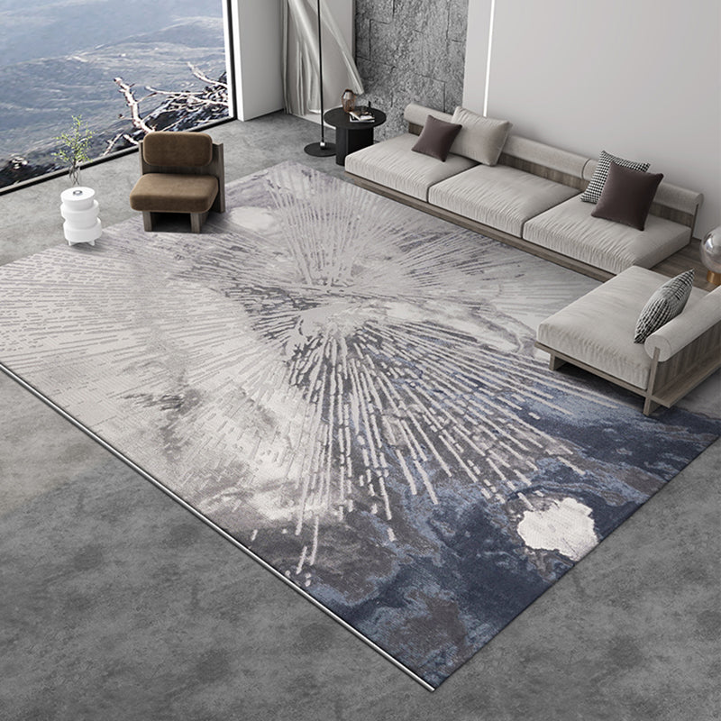Grey Modern Area Carpet Tie-Dye Pattern Polyester Area Rug Easy Care Washable Rug for Living Room