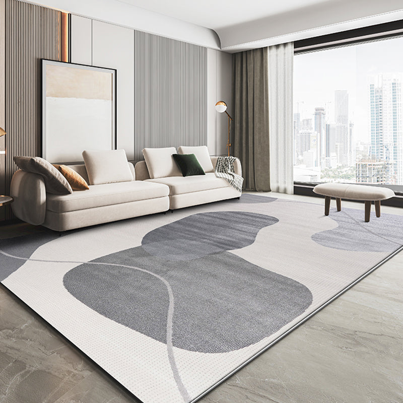 Grey Modern Area Carpet Tie-Dye Pattern Polyester Area Rug Easy Care Washable Rug for Living Room
