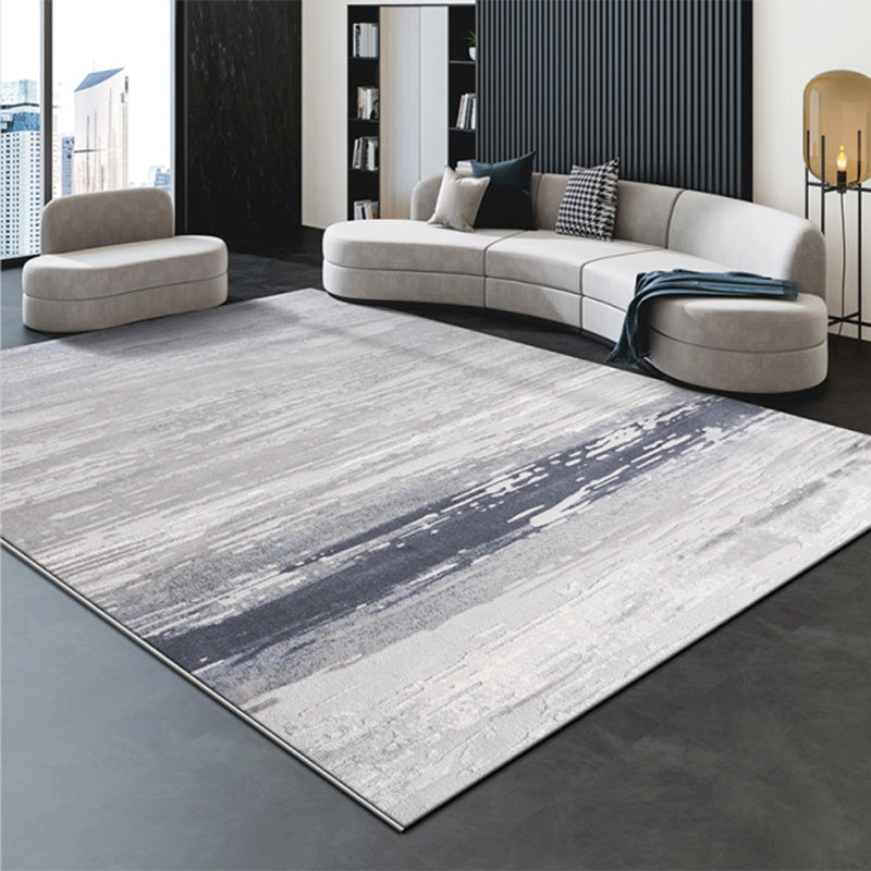 Grey Modern Area Carpet Tie-Dye Pattern Polyester Area Rug Easy Care Washable Rug for Living Room