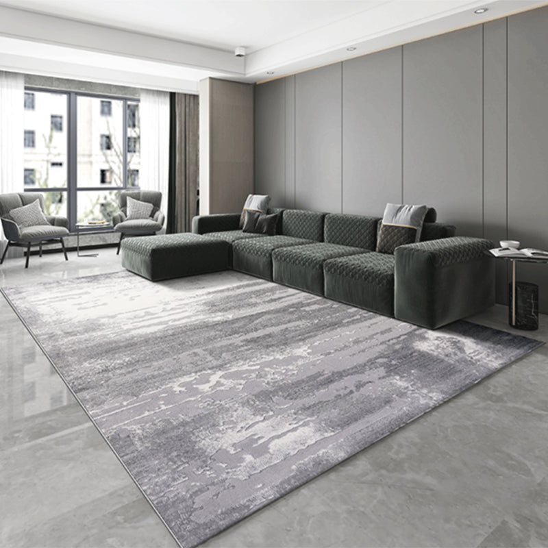 Grey Modern Area Carpet Tie-Dye Pattern Polyester Area Rug Easy Care Washable Rug for Living Room