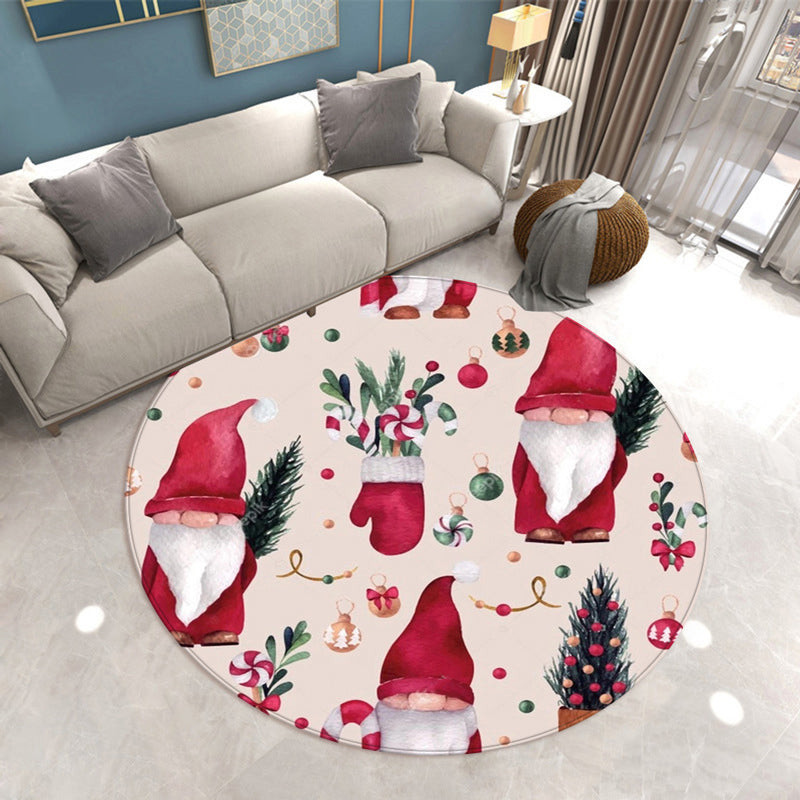 Round Christmas Print Carpet Polyester Modern Rug Stain Resistant Area Carpet for Living Room