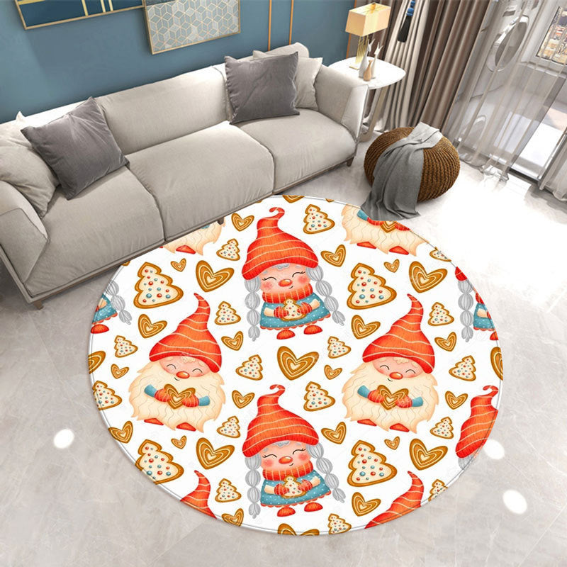 Round Christmas Print Carpet Polyester Modern Rug Stain Resistant Area Carpet for Living Room