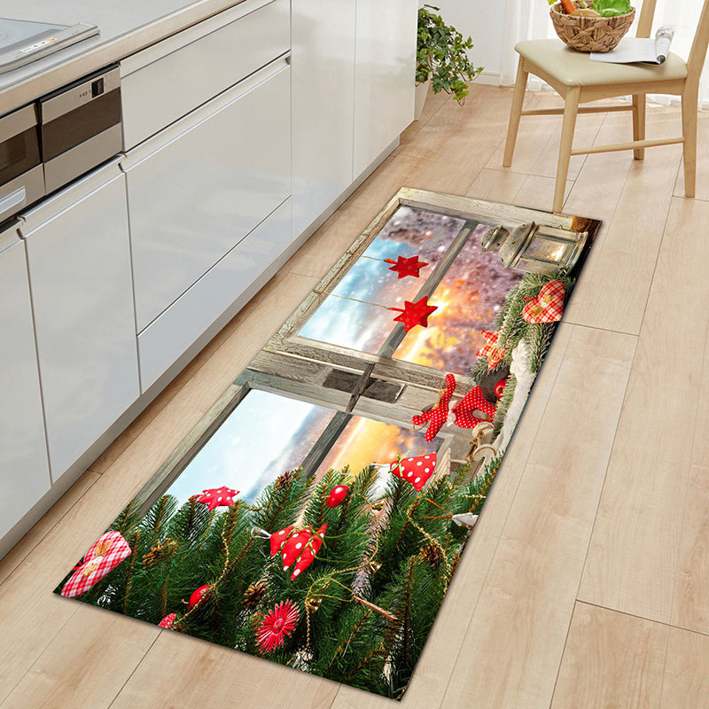 Contemporary Christmas Print Rug Polyester Carpet Non-Slip Backing Indoor Rug for Living Room