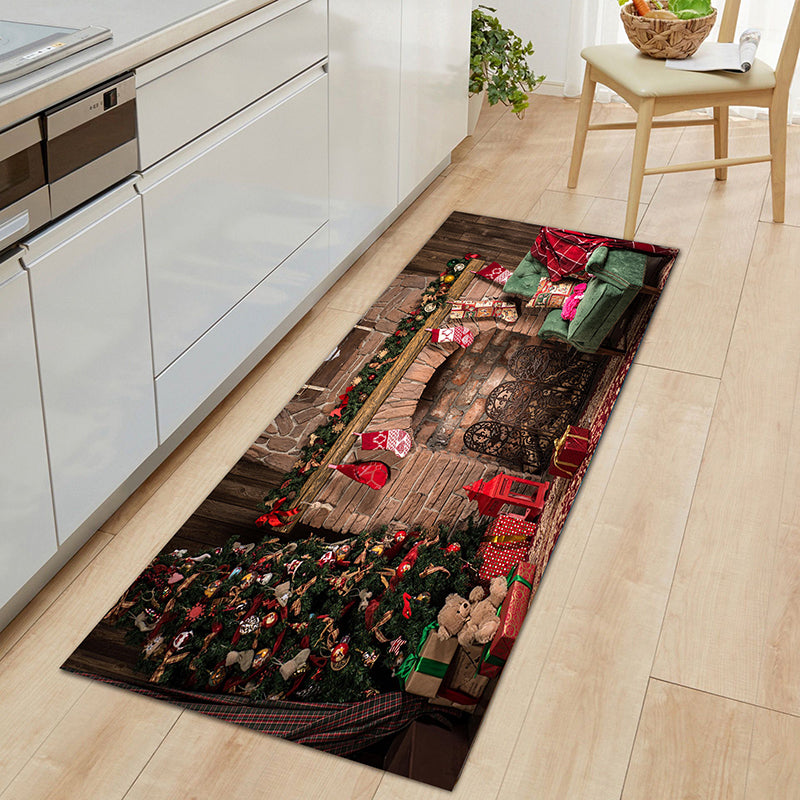 Contemporary Christmas Print Rug Polyester Carpet Non-Slip Backing Indoor Rug for Living Room
