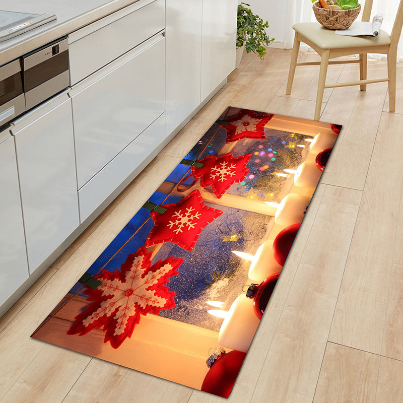 Contemporary Christmas Print Rug Polyester Carpet Non-Slip Backing Indoor Rug for Living Room