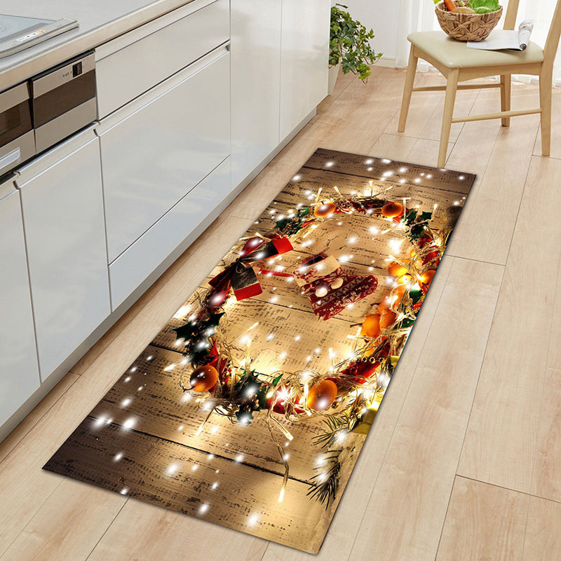 Contemporary Christmas Print Rug Polyester Carpet Non-Slip Backing Indoor Rug for Living Room