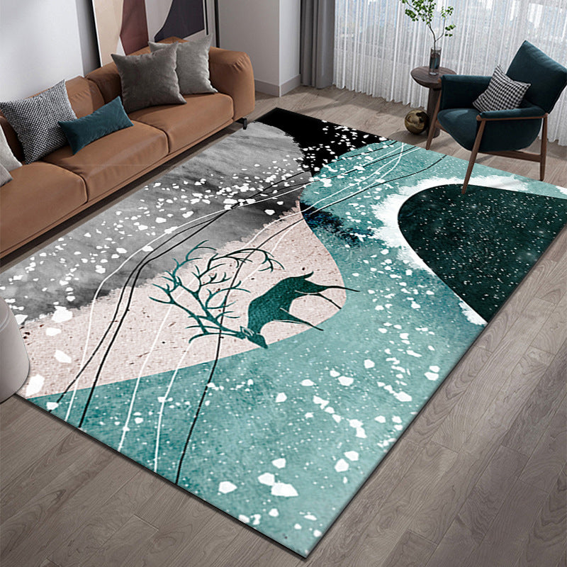 Funky Green Tone Abstract Print Carpet Leisure Rug Polyester Non-Slip Carpet for Home Decor