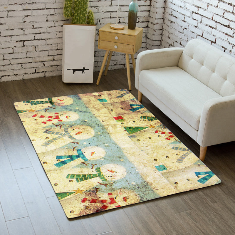Light Yellow Modern Carpet Polyester Snowman Carpet Stain Resistant Carpet for Living Room