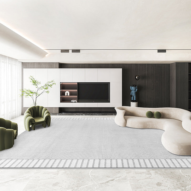 Grey Living Room Area Carpet Pure Color Polyester Area Rug Easy Care Washable Rug