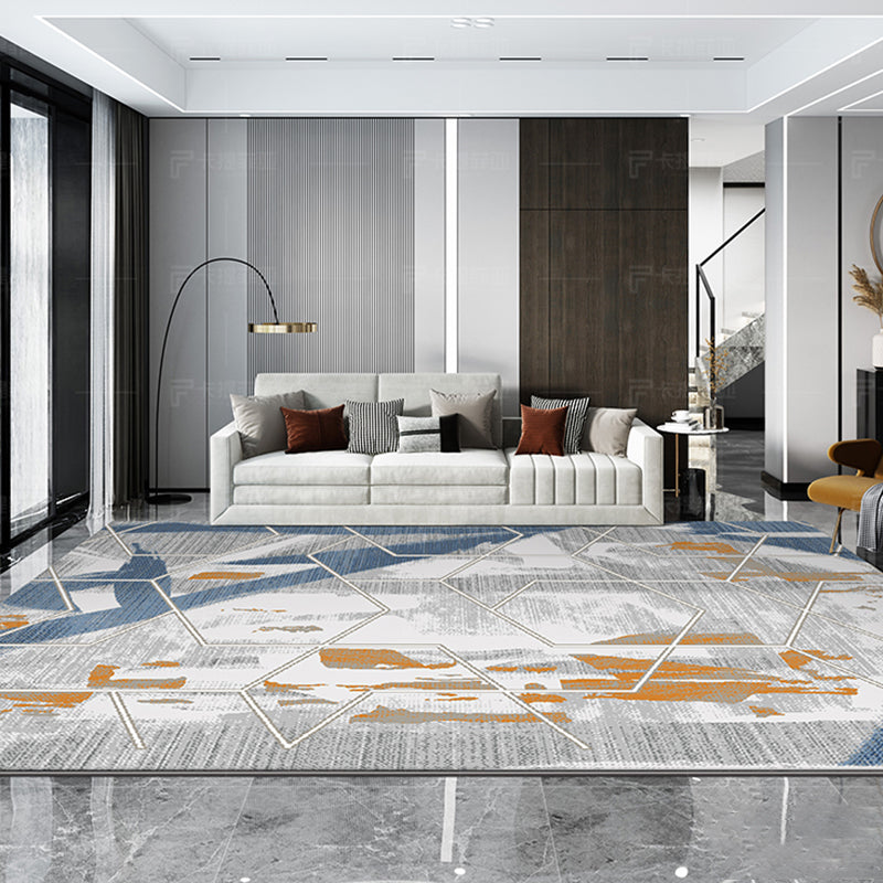 Blue Moedern Area Carpet Tie-Dye Pattern Polyester Rug Easy Care Area Rug for Living Room