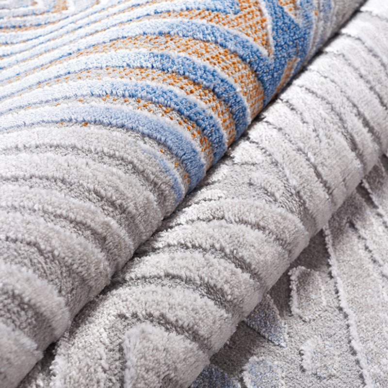 Blue Moedern Area Carpet Tie-Dye Pattern Polyester Rug Easy Care Area Rug for Living Room