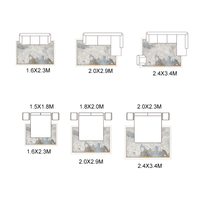 Blue Moedern Area Carpet Tie-Dye Pattern Polyester Rug Easy Care Area Rug for Living Room