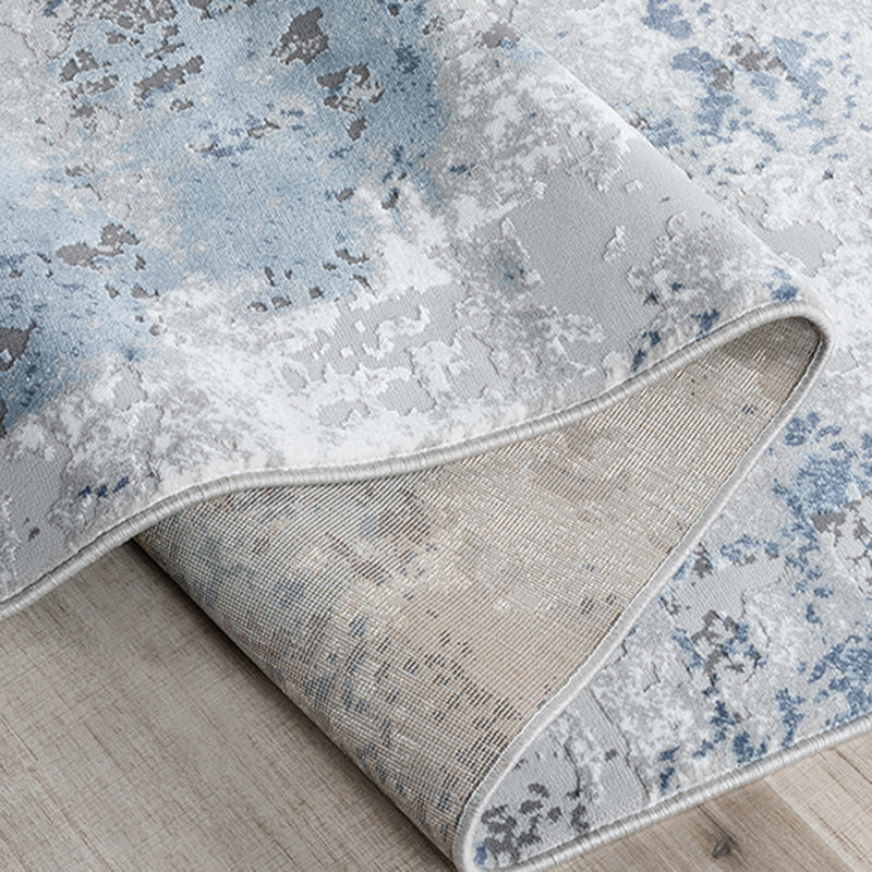 Blauer Farbblock-Teppich, moderner Polyester-Teppich, pflegeleichter, waschbarer Teppich für die Inneneinrichtung